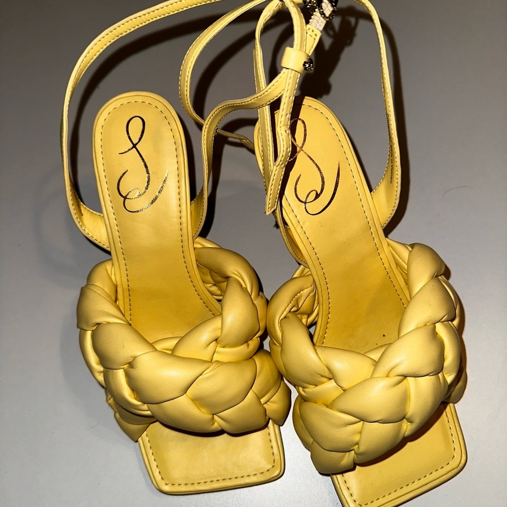 Sam Edelman Yellow Braided Sling Back Heeled Sandals